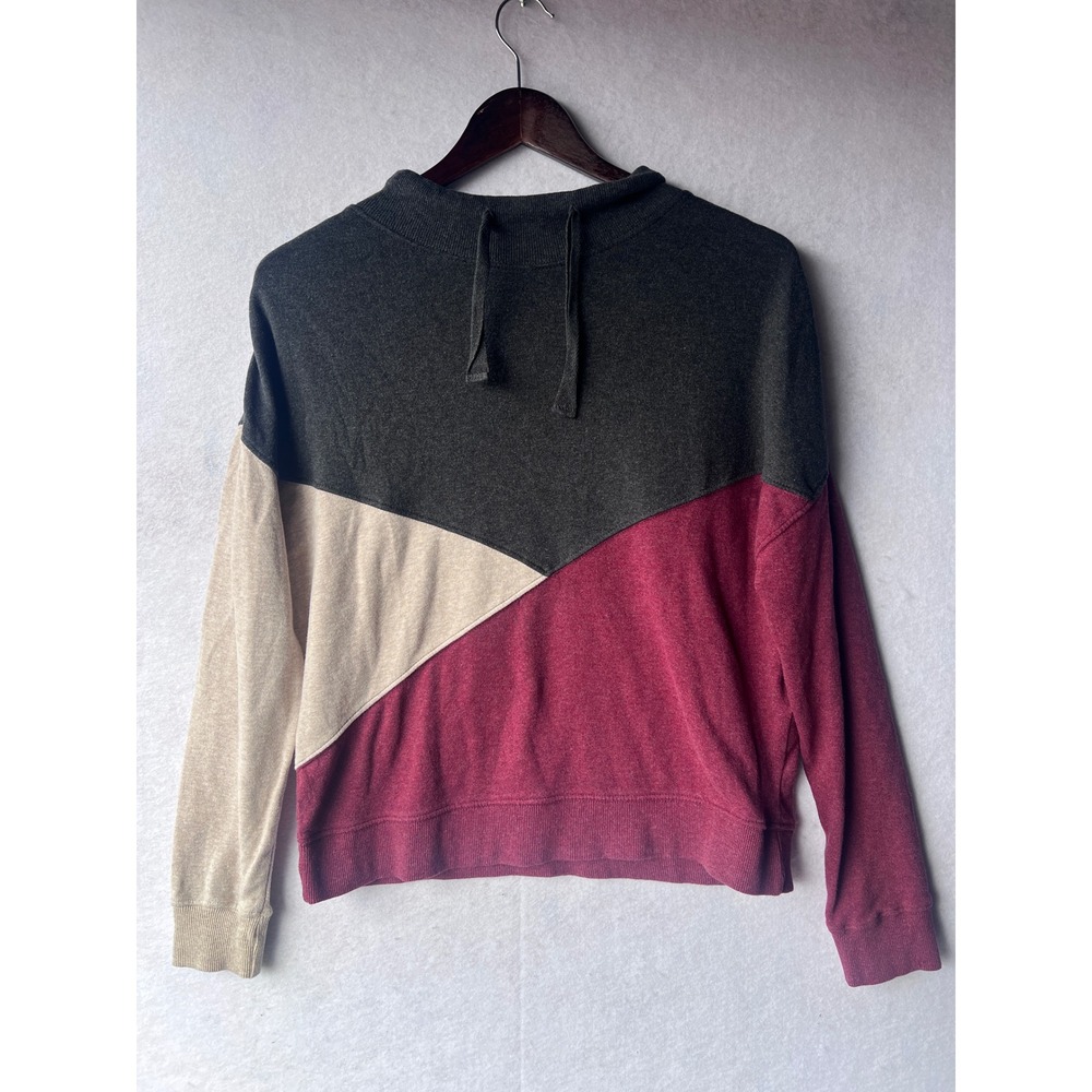 Pact Organic Cotton Colorblock Mock Neck Sweatshirt Burgundy Grey Beige Small